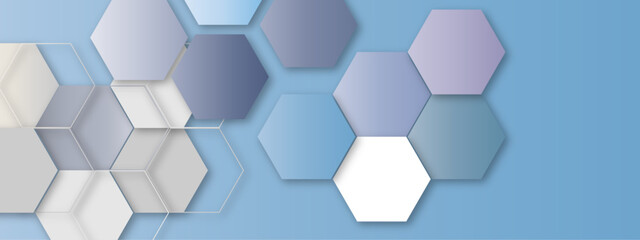 Wall Mural - Vector technology luxury colorful hexagonal background vector illustration. Futuristic banner with technology blue hexagons and shiny lights. Design for banner, template, technology, science, medical