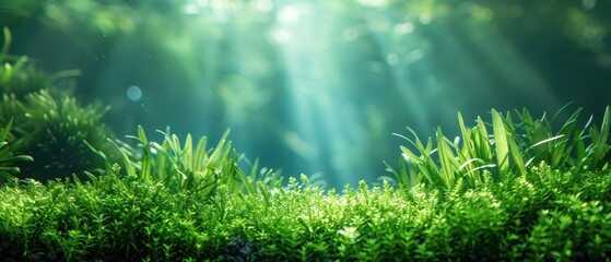 Poster - Green Grass in a Sunlit Forest