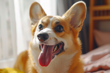 Canvas Print - A dog with a tongue sticking out is looking at the camera