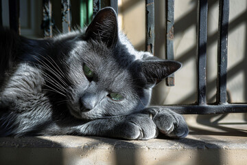 Canvas Print - A cat is laying on a ledge in the sun