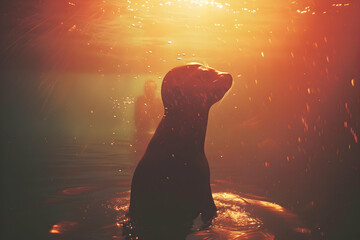 Canvas Print - Sea Lion Underwater Silhouette Illustration