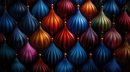 Aufkleber - A row of colorful paper lanterns with gold accents. The lanterns are arranged in a pattern and are of various sizes
