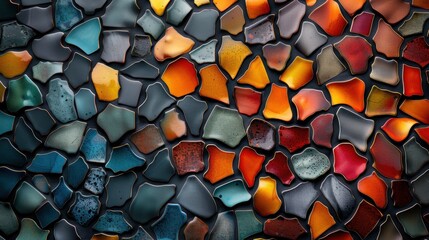Aufkleber - A colorful mosaic made of broken glass pieces. The colors are bright and vibrant, creating a lively and energetic atmosphere. The mosaic is arranged in a way that makes it look like a work of art