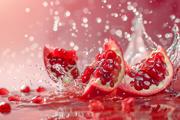 Wall Mural - A close up of a red fruit with water splashing around it