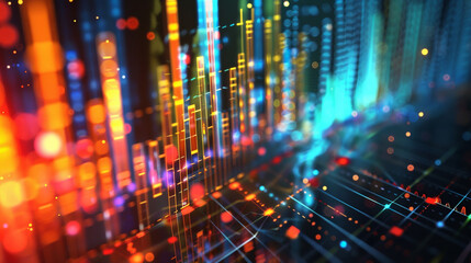 Poster - A colorful image of a city skyline with a lot of dots and lines