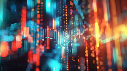 Poster - A colorful, abstract image of a cityscape with a lot of lines and numbers