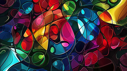 Poster - A colorful abstract painting with many different shapes and colors