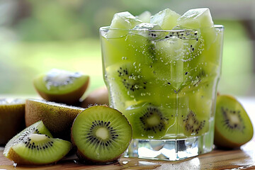 Wall Mural - A glass of green juice with kiwi slices in it