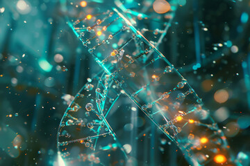 Poster - A blue and orange DNA strand with a lot of sparkles