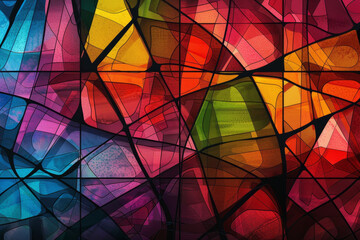 Poster - A colorful stained glass window with many different colored pieces