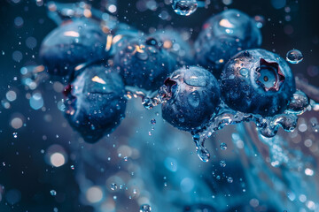 Wall Mural - A close up of blueberries in water