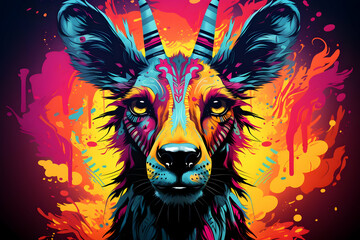 Poster - Vibrant Painted Wild Dog Illustration