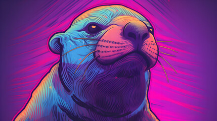 Poster - Neon Seal Illustration