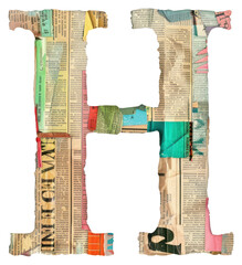 Sticker - Magazine paper letter H collage text art.