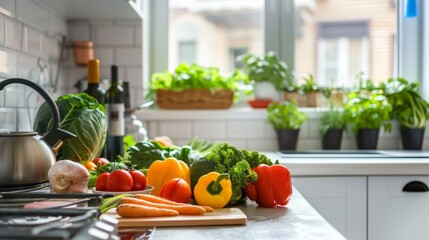 Wall Mural - Fresh Vegetables on Kitchen Countertop.