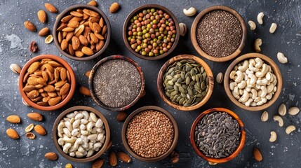 Wall Mural - Assortment of Nuts and Seeds in Bowls.