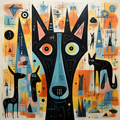 Poster - Abstract Illustration of a Dog with Geometric Shapes and Animals