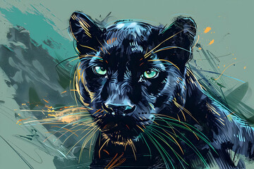 Canvas Print - Black Panther Illustration with Green Eyes