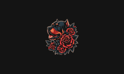 Wall Mural - head dog with red rose vector illustration tattoo design