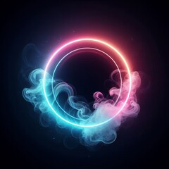 Wall Mural - swirling circles of light in a bright rainbow pattern create a dynamic abstract space isolated black