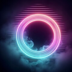 Wall Mural - swirling circles of light in a bright rainbow pattern create a dynamic abstract space isolated black