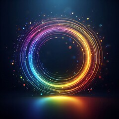 swirling circles of light in a bright rainbow pattern create a dynamic abstract space isolated black