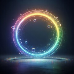 Wall Mural - swirling circles of light in a bright rainbow pattern create a dynamic abstract space isolated black