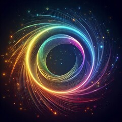 Wall Mural - swirling circles of light in a bright rainbow pattern create a dynamic abstract space isolated black