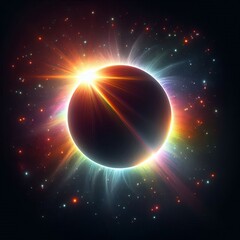 Wall Mural - swirling circles of light in a bright rainbow pattern create a dynamic abstract space isolated black