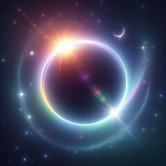 Wall Mural - swirling circles of light in a bright rainbow pattern create a dynamic abstract space isolated black