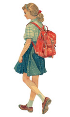 Poster - PNG Vintage illustration girl art footwear backpack.