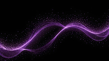 Wall Mural - Digital purple particle wave and black background, abstract light with shining dot star