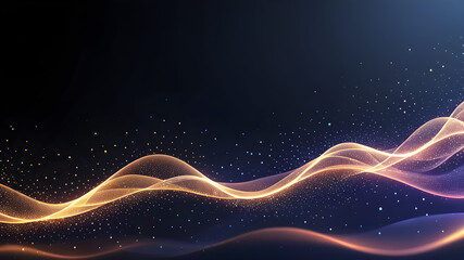 Wall Mural - Digital yellow particles wave and light abstract background with shining dots stars