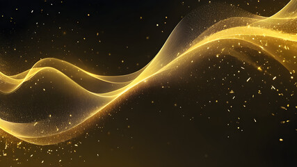 Wall Mural - Digital yellow particles wave and light abstract background with shining dots stars