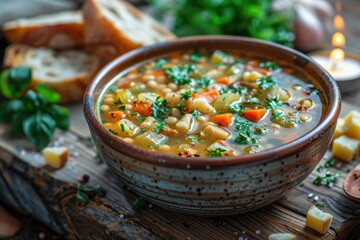 Canvas Print - Homemade vegan soup, veganuary, Food background