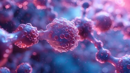 Poster - A close-up, microscopic view of a pink and purple cell structure. The image shows the intricate details of the cells components.
