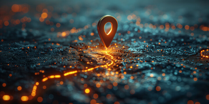 Digital navigation system showing city background with marked destination point on virtual map for road trip planning Concept Digital Navigation Systems City Background Destination Point ai generated 