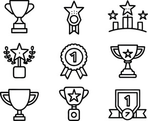 set of winner icon illustration. winner, success, best, reward, champion, illustration, cup, gold, award