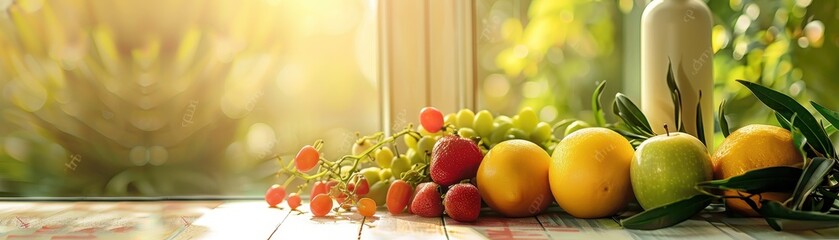 Wall Mural - Fresh Fruit Still Life with Window Light