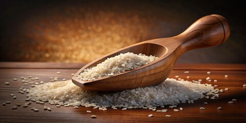 Poster - Wooden scoop filled with coarse sea salt.