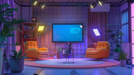 Poster - Use a cute style to transform a TV show podcast studio into a visually stunning 3D masterpiece AI generated illustration