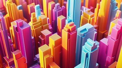 Poster - Vibrant colors and textures in an abstract 3D city AI generated illustration