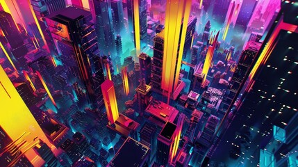 Wall Mural - Vibrant colors and textures in an abstract 3D city AI generated illustration