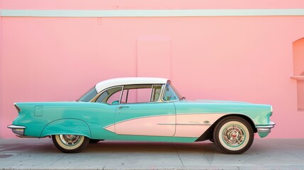 Wall Mural - Vintage car with a pastel color palette AI generated illustration