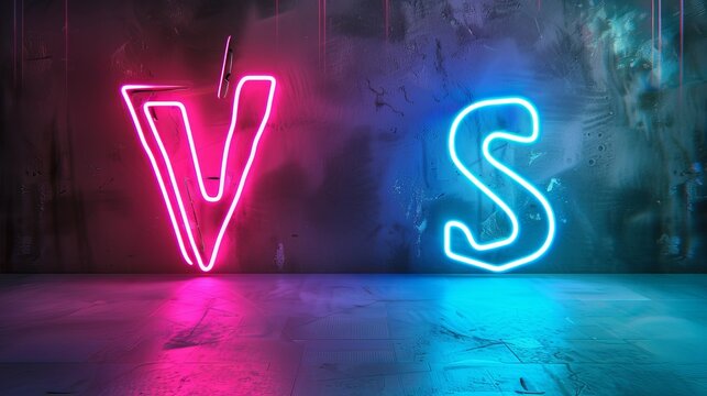 Vs text in a 3D neon light style AI generated illustration