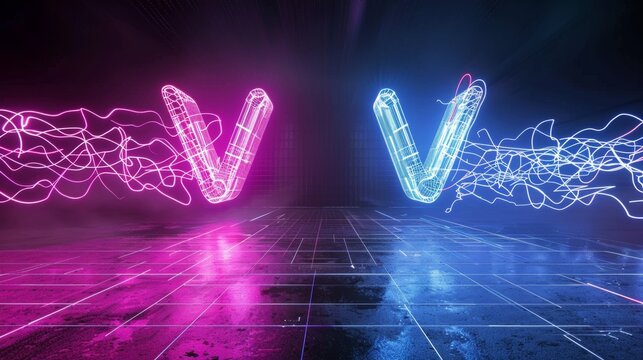 Vs text in a minimalist 3D wireframe style AI generated illustration