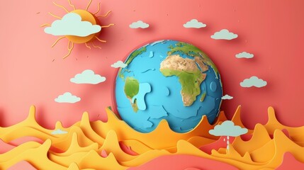 a paper cutout of the earth with a sun in the background