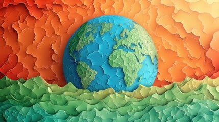 A paper cutout of a globe with a blue ocean surrounding it