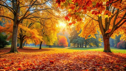 Poster - A scenic view of colorful autumn leaves in the park , fall, foliage, trees, seasonal, park, serene, peaceful, nature, outdoors