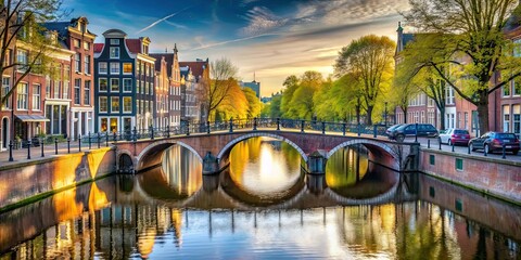 Canvas Print - Bridge over a picturesque canal in Amsterdam, Netherlands, bridge, canal, Amsterdam, Netherlands, architecture, water